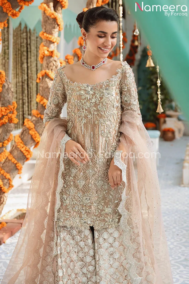 Bridal Sharara with Short Shirt Dress in Tissue #BS684
