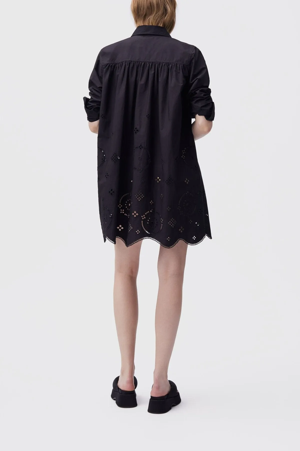 Broderie Anglaise Shirt Mini Dress in Black