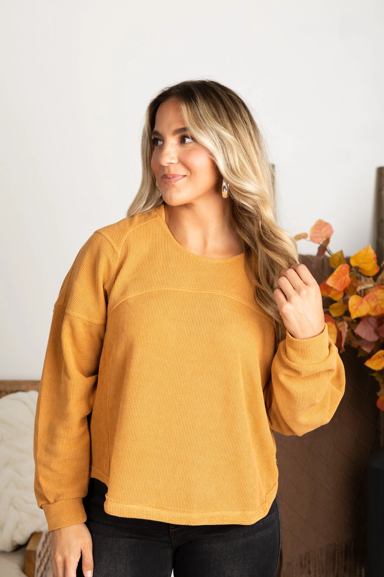 Camel Light Ribbed Comfy Knit Top