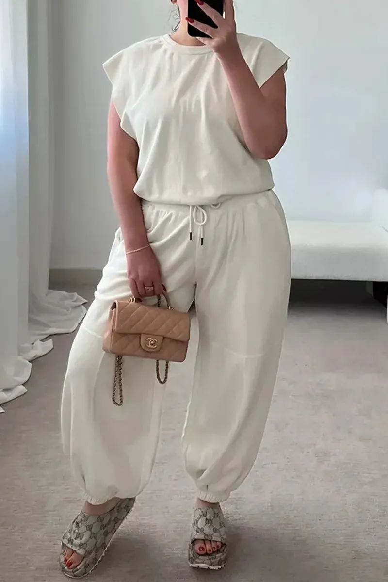 Casual Simplicity Solid Pocket Frenulum Backless O Neck Loose Jumpsuits