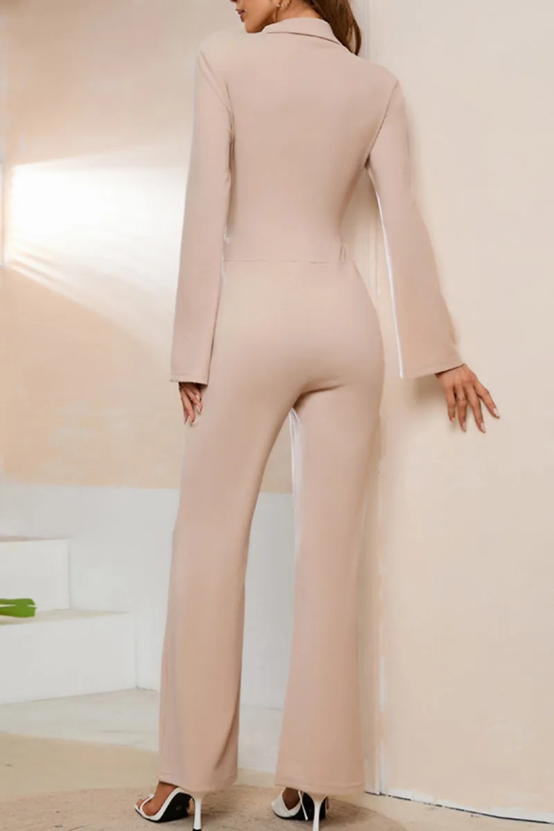 Casual Solid Buttons Turndown Collar Regular Jumpsuits(4 Colors)