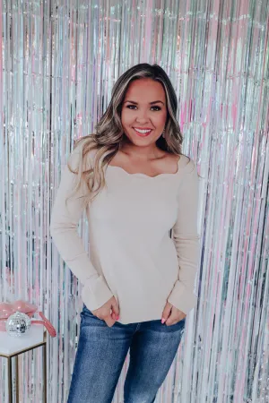 Celan Scalloped Neck Sweater - Oatmeal
