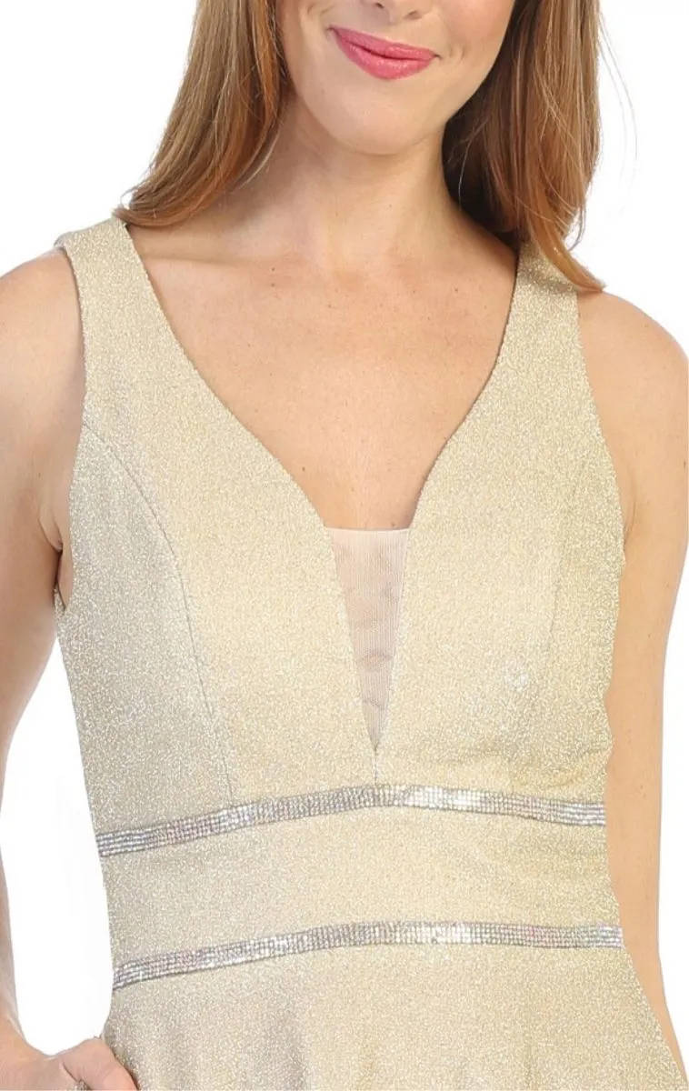 Celavie 6495S Short V-Neck and Back A-Line Dress