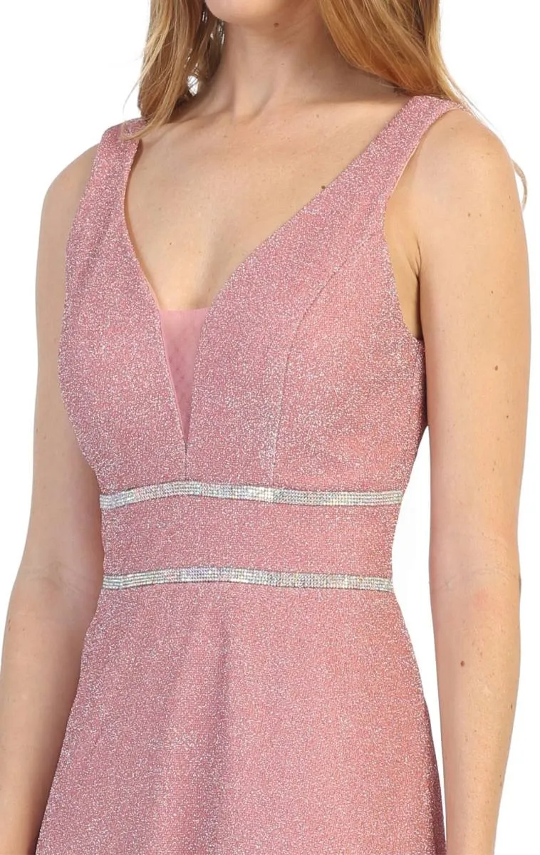 Celavie 6495S Short V-Neck and Back A-Line Dress