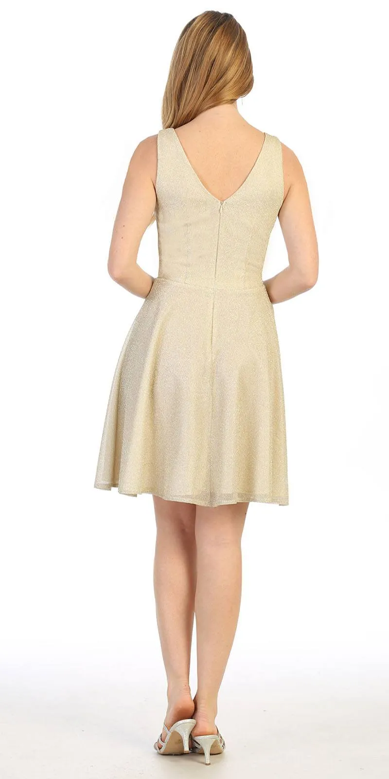 Celavie 6495S Short V-Neck and Back A-Line Dress