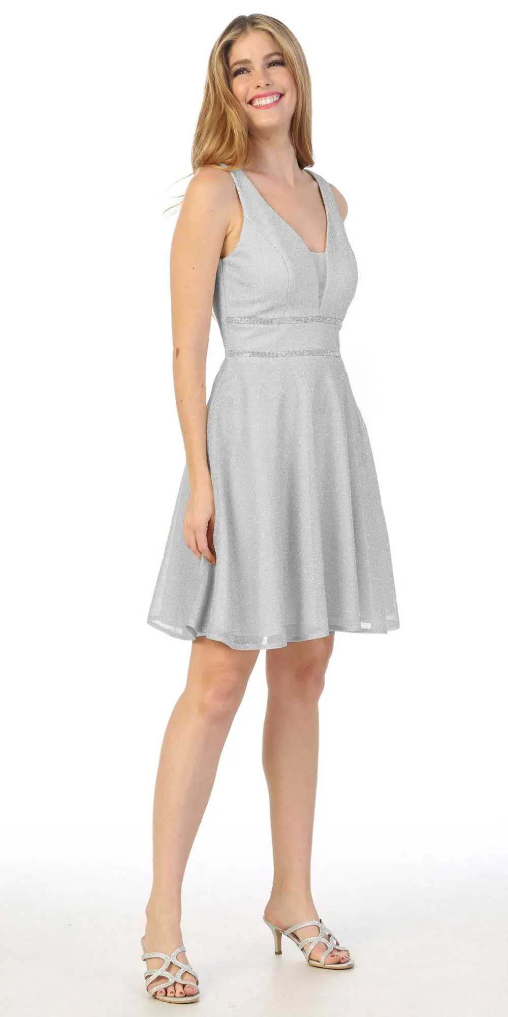 Celavie 6495S Short V-Neck and Back A-Line Dress