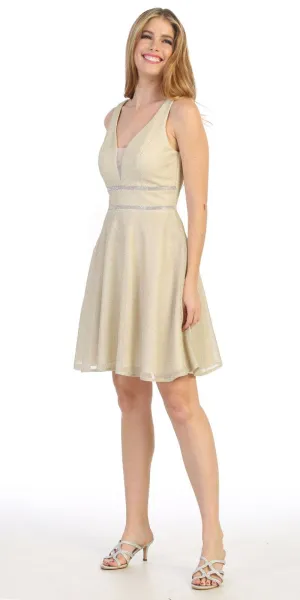 Celavie 6495S Short V-Neck and Back A-Line Dress