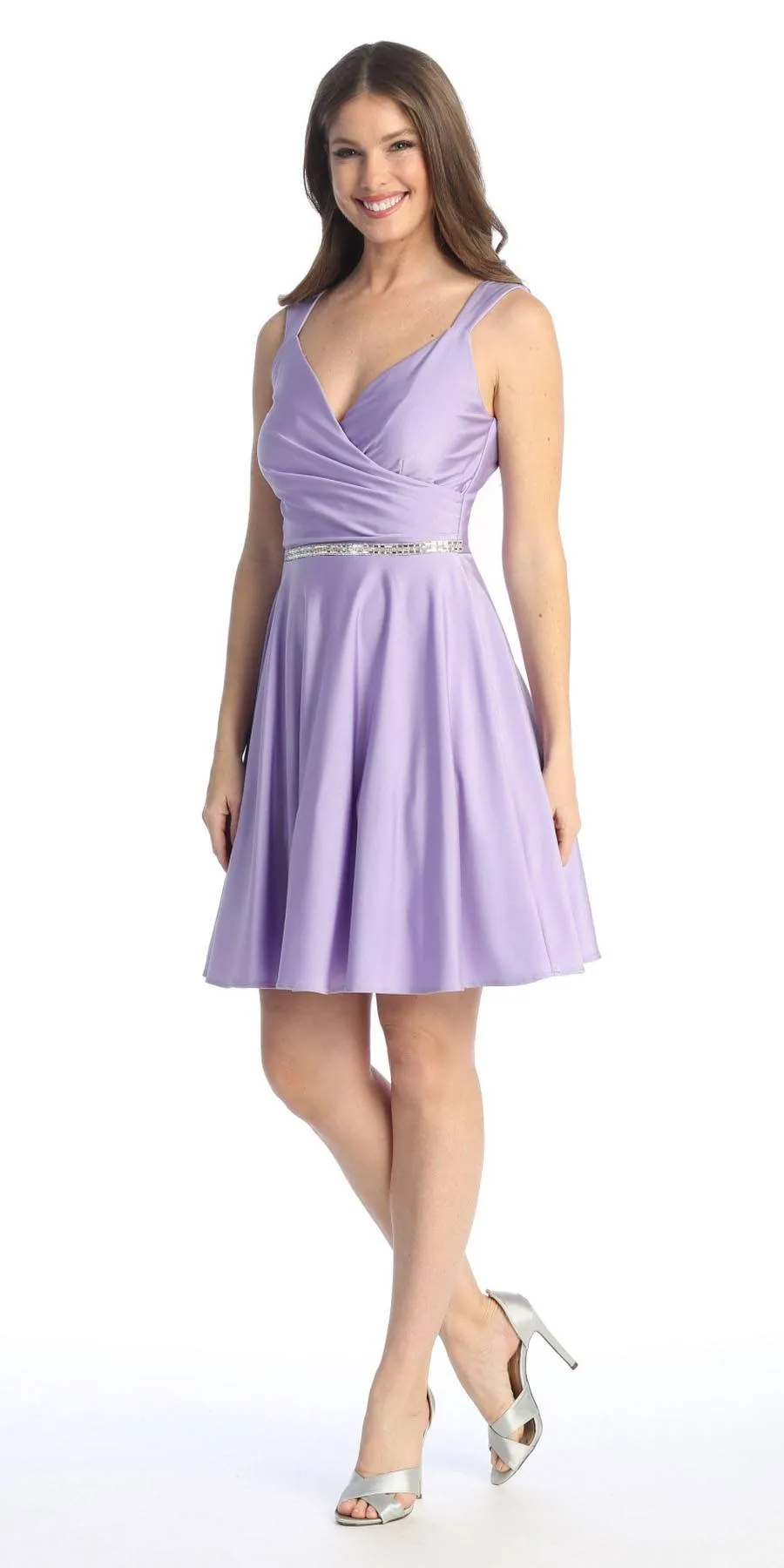 Celavie 6547-S Short V-Neckline Evening A-Line Dress