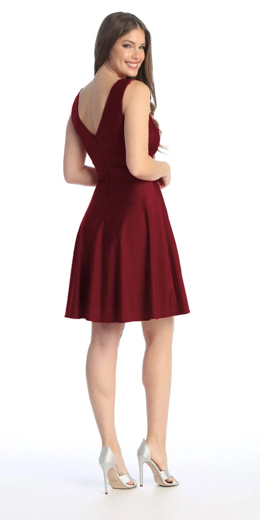 Celavie 6547-S Short V-Neckline Evening A-Line Dress