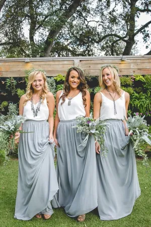 Chiffon Long Boho Bridesmaid Gown with V-neck
