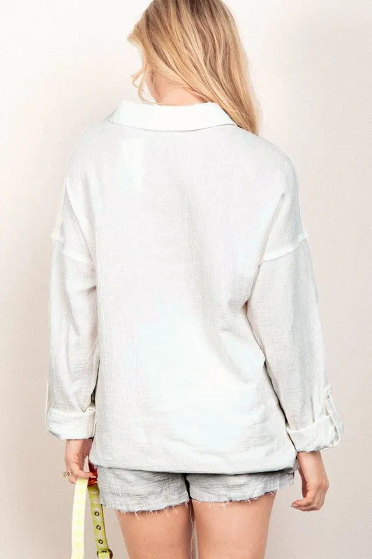Cotton Gauze Woven Shirt Top & Shorts Set