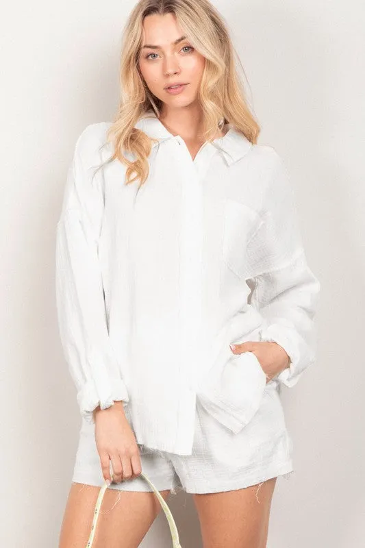 Cotton Gauze Woven Shirt Top & Shorts Set