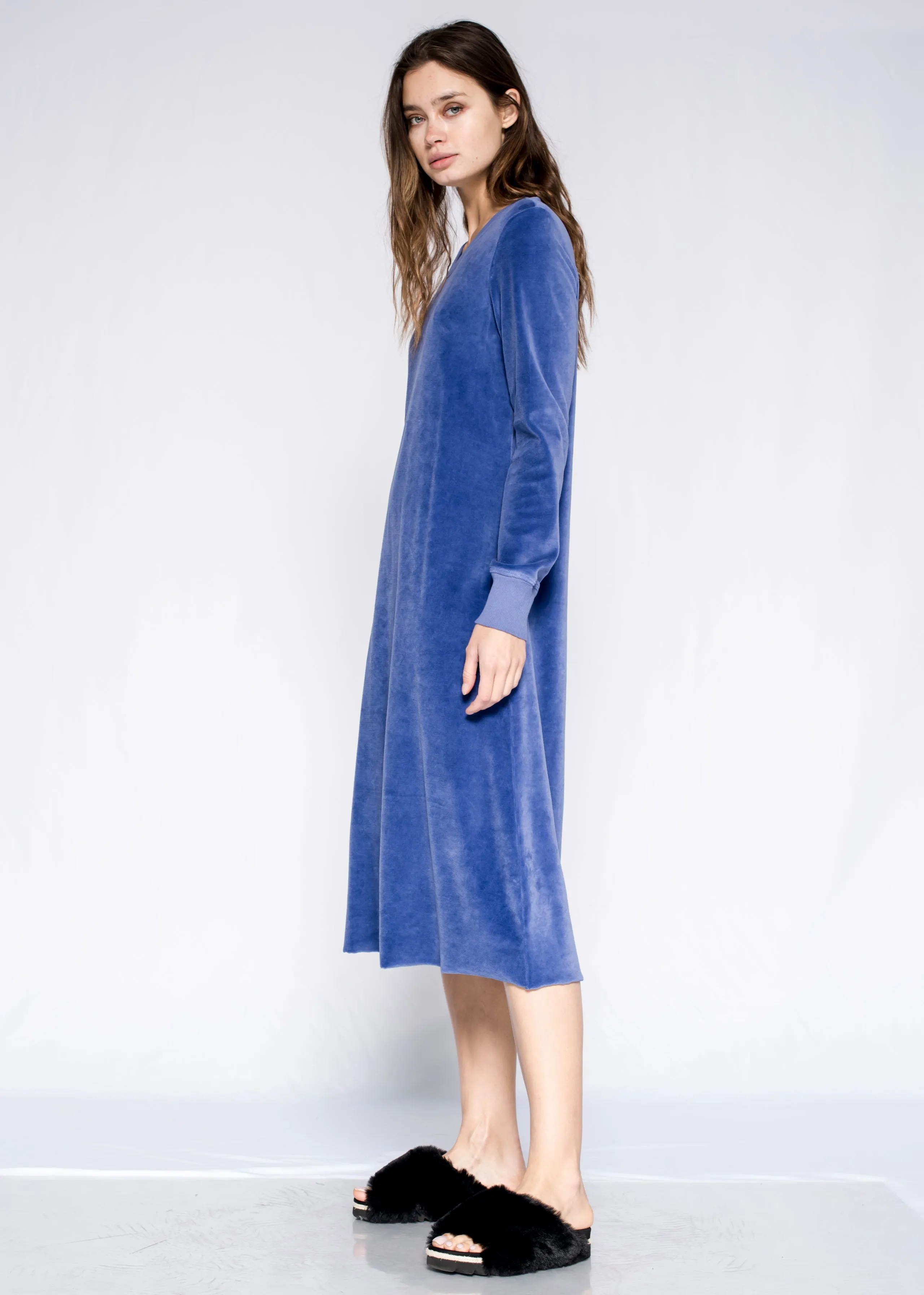 Crew Long Sleeve Long A-Line Raw Hem Velour Dress