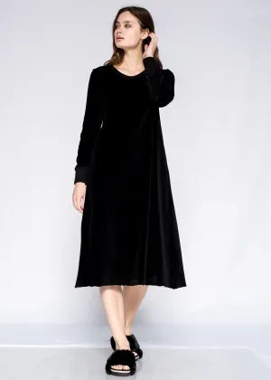 Crew Long Sleeve Long A-Line Raw Hem Velour Dress