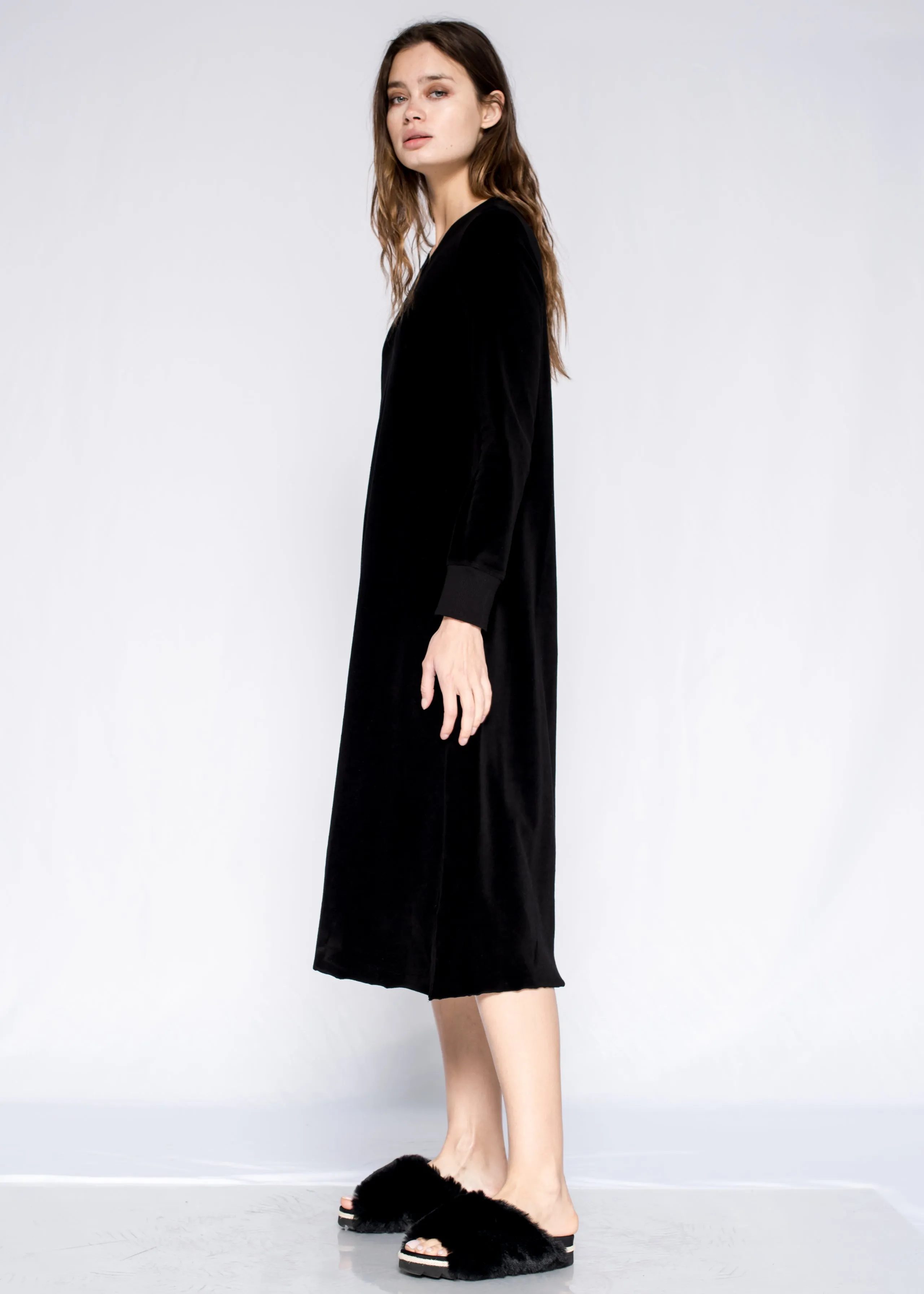 Crew Long Sleeve Long A-Line Raw Hem Velour Dress