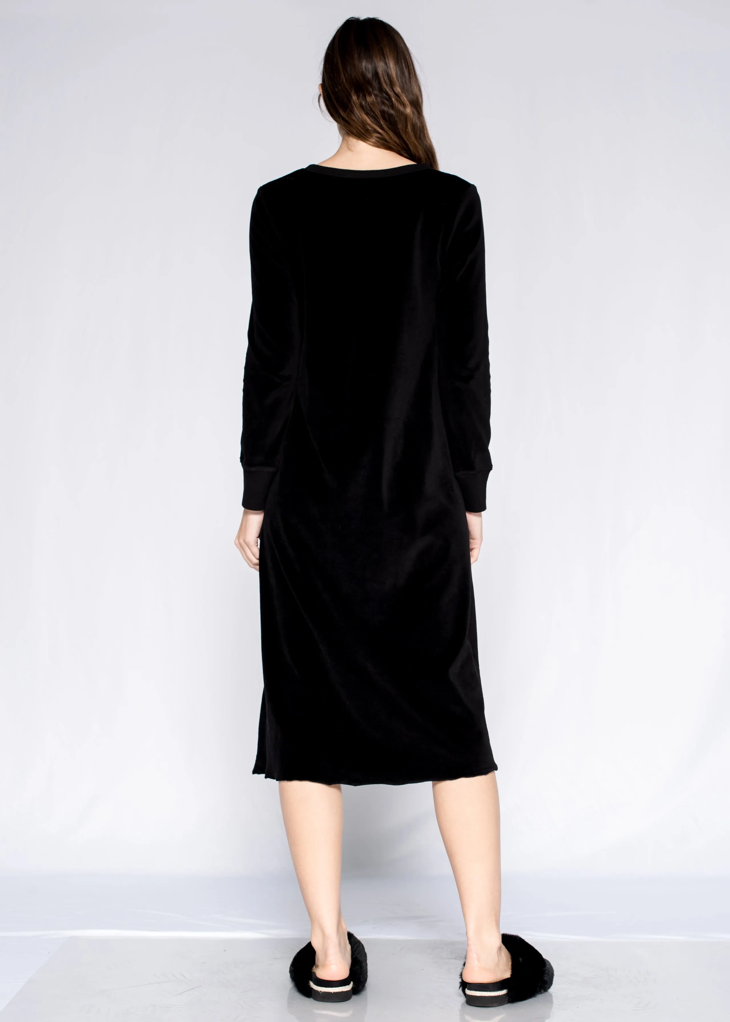 Crew Long Sleeve Long A-Line Raw Hem Velour Dress
