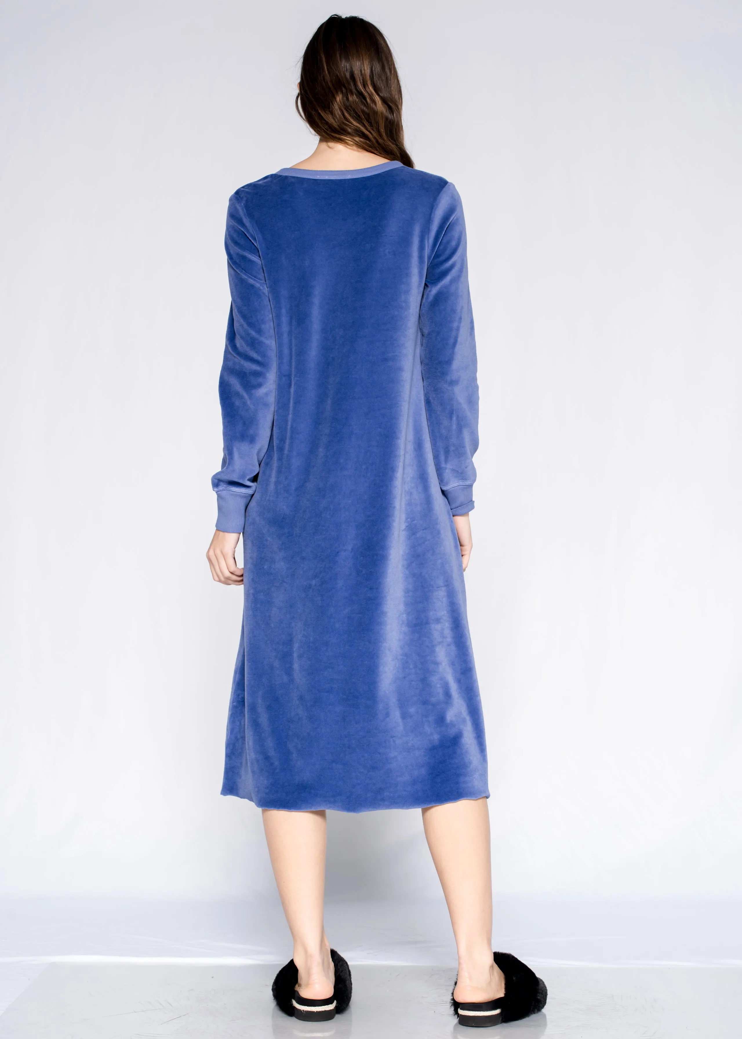 Crew Long Sleeve Long A-Line Raw Hem Velour Dress