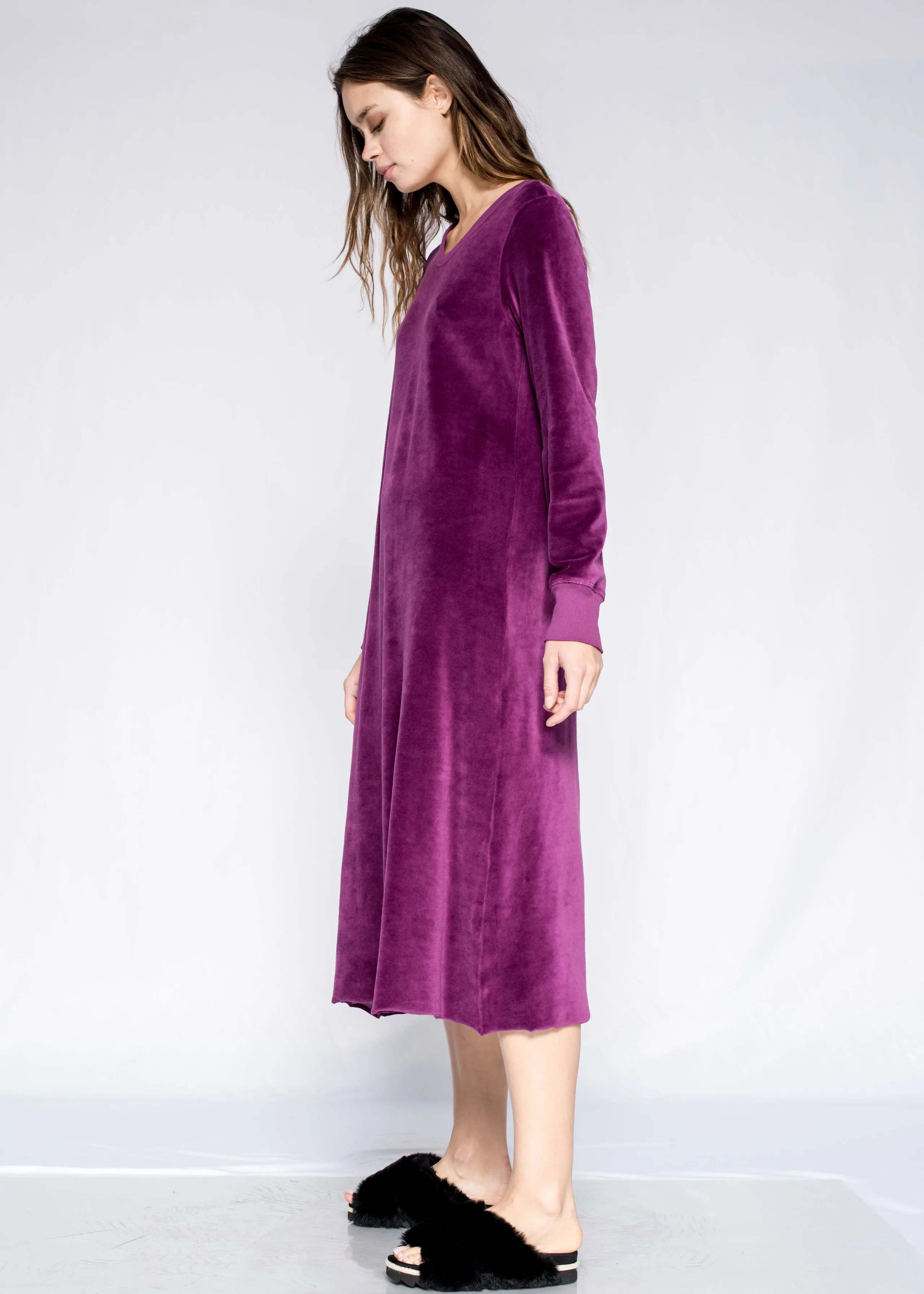 Crew Long Sleeve Long A-Line Raw Hem Velour Dress