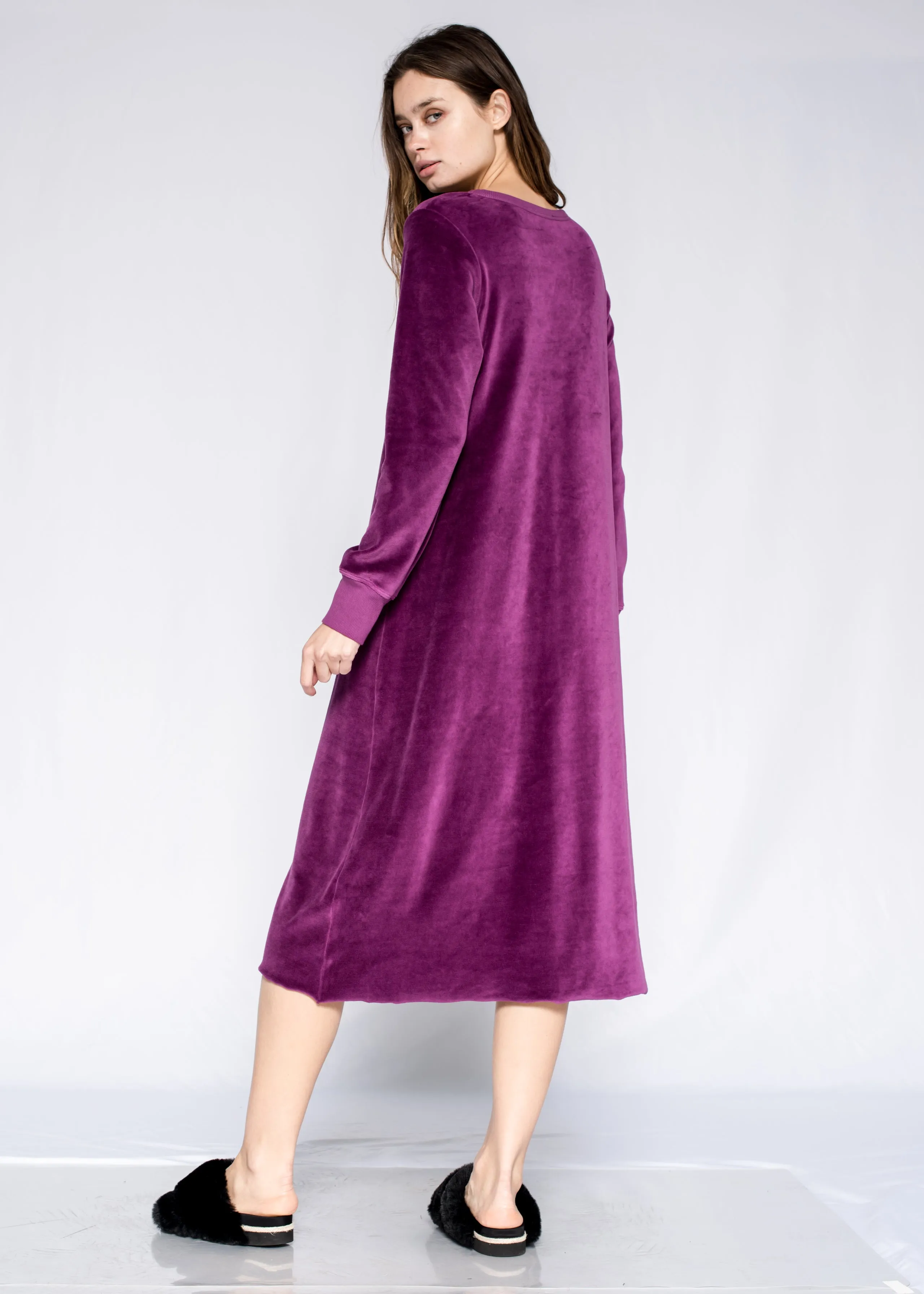 Crew Long Sleeve Long A-Line Raw Hem Velour Dress