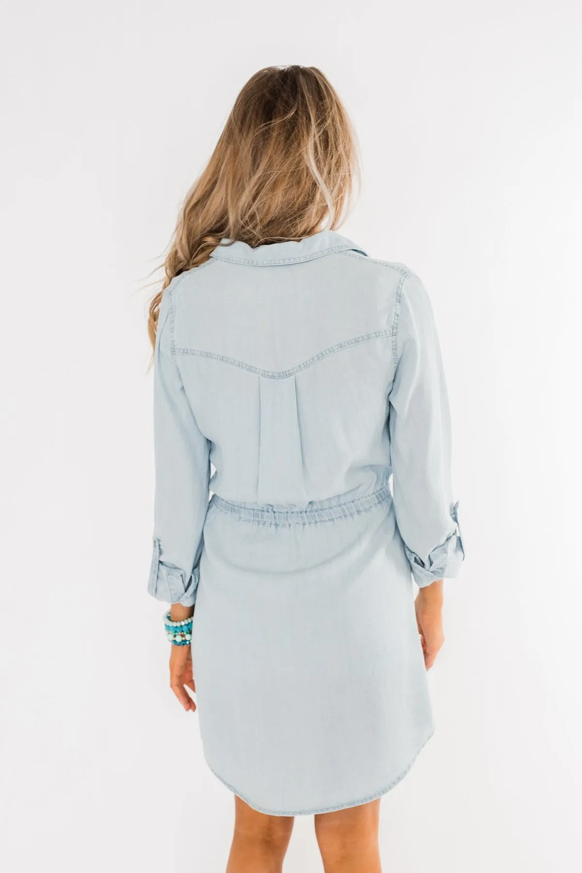 Denim Midi Shirt Dress- Light Wash