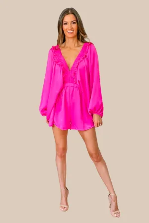 Devon Neon Fuchsia Long Sleeve Romper