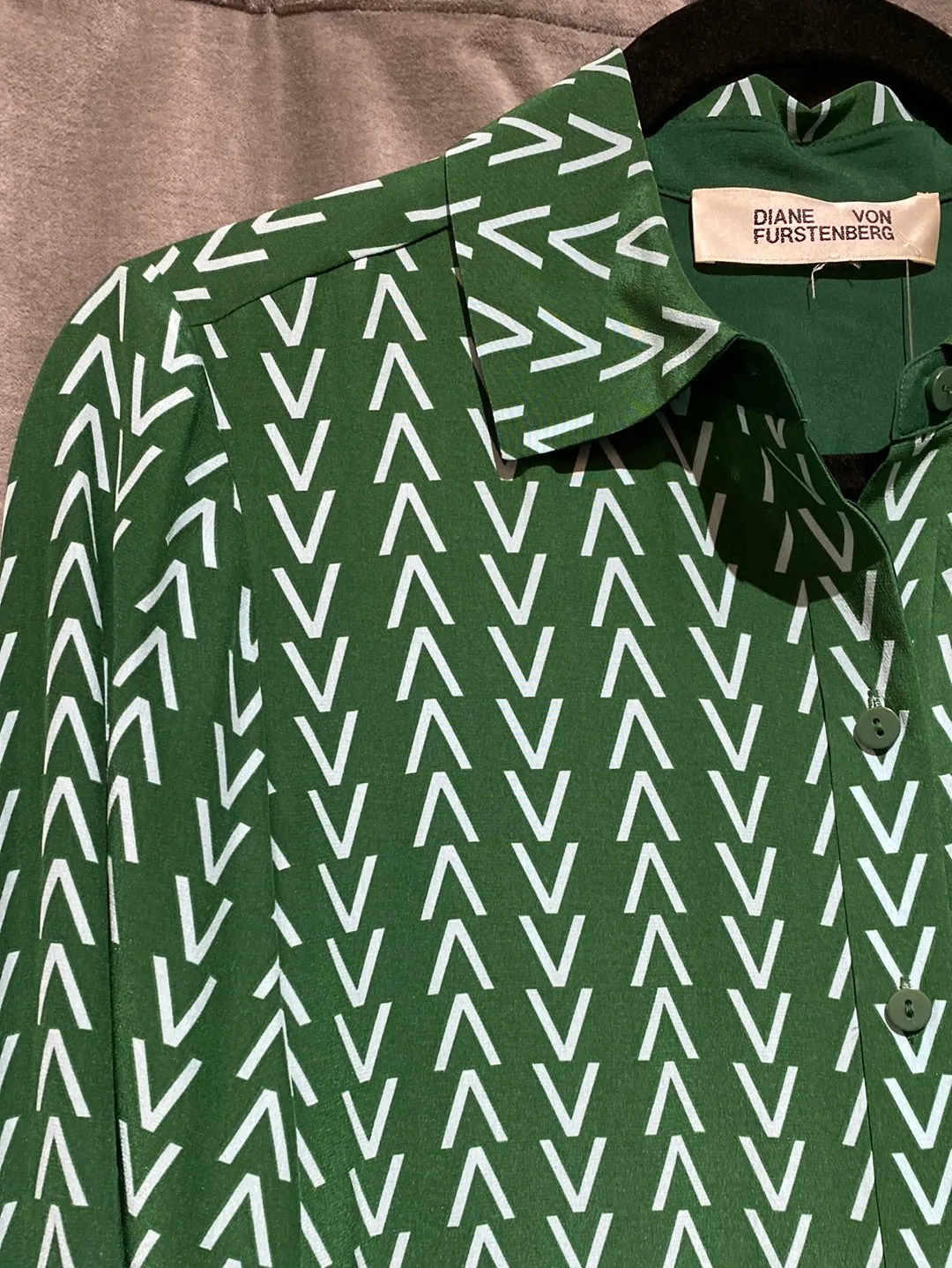 Diane Von Furstenberg Green Silk Collared Button Down Shirt Dress