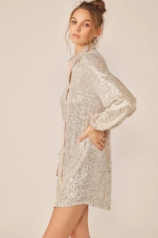 Donna Sequin Mini Shirt Dress