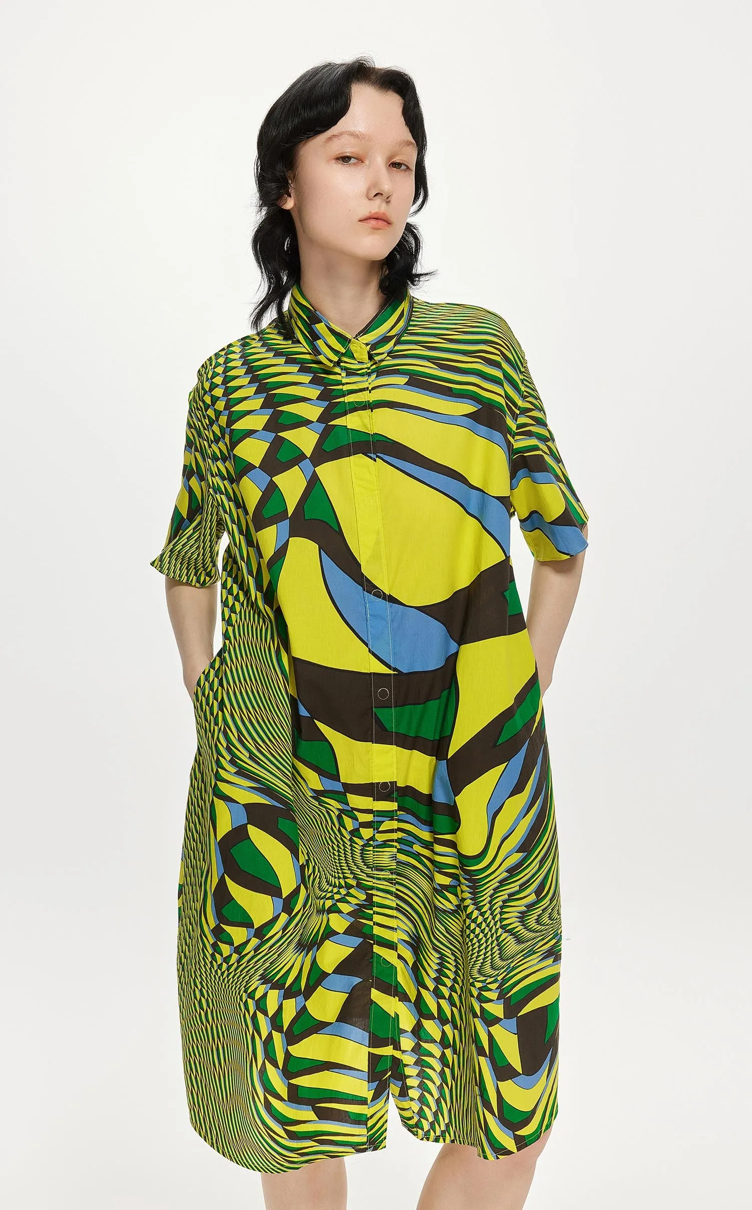 Dresses / JNBY Loose Fit Full Print Short Sleeve Dress (100% Cotton)