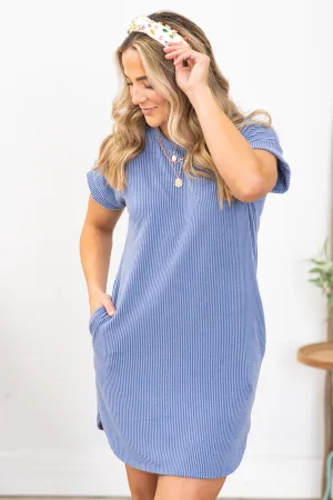 Dusty Blue Ribbed T-Shirt Dress