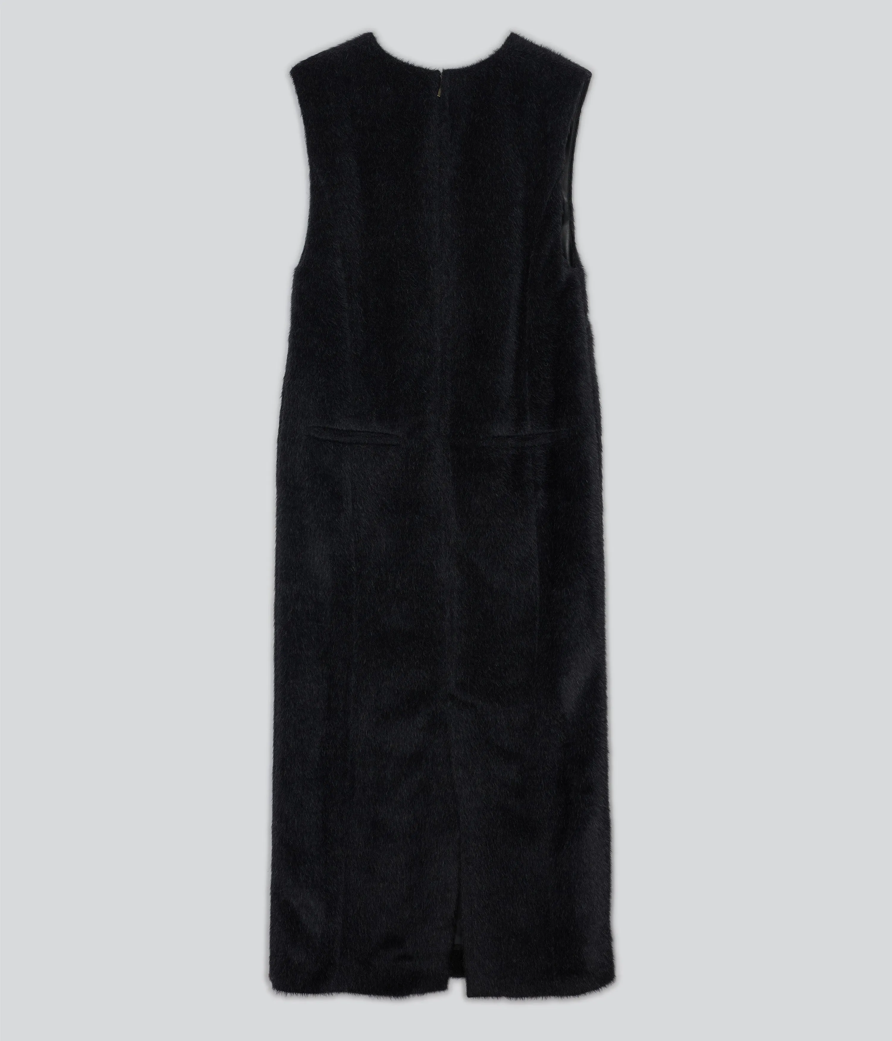 Eco Fur Deep V Dress in Black