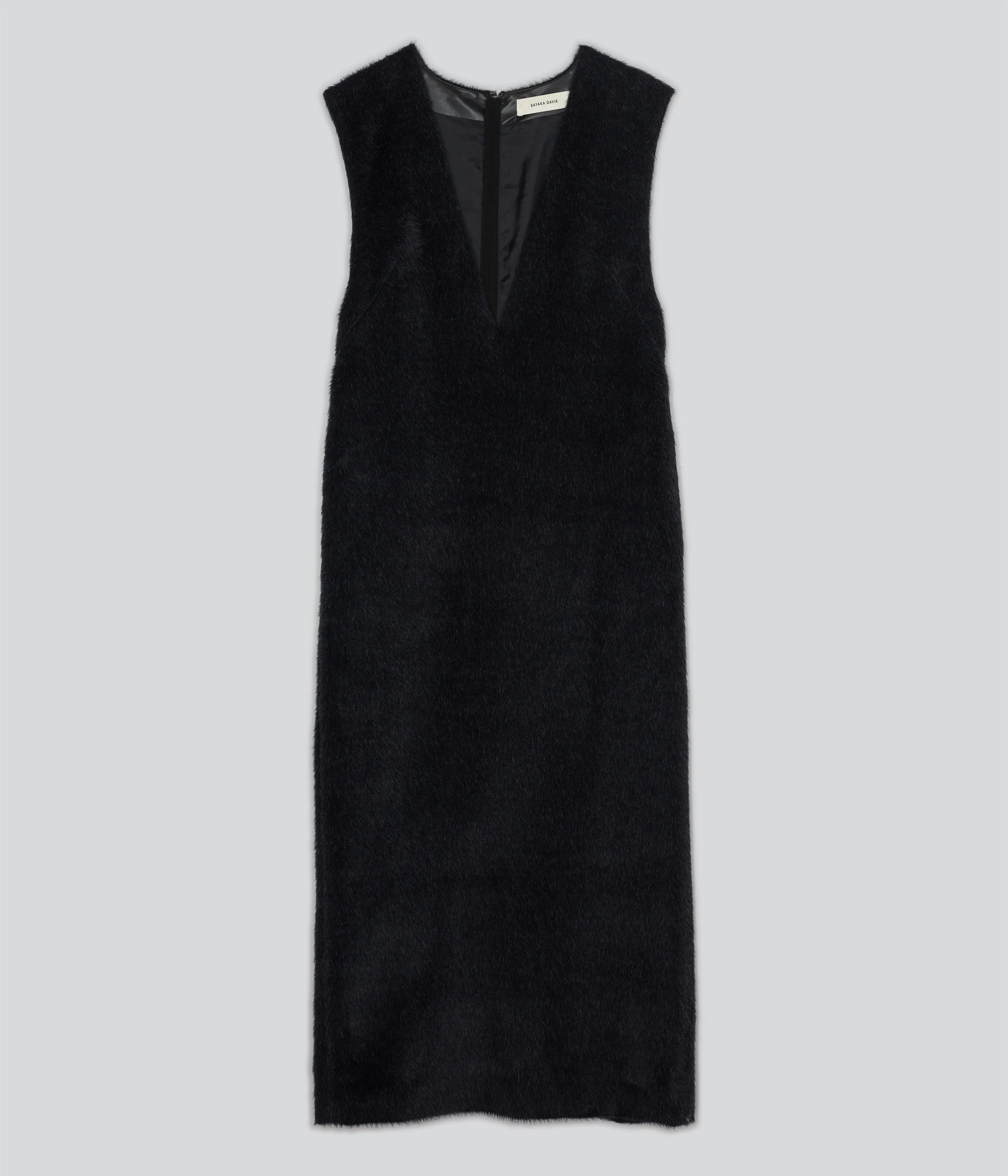 Eco Fur Deep V Dress in Black