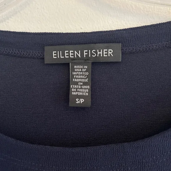 EILEEN FISHER Side Zip Shift Dress Size Small Navy Stretch Crepe