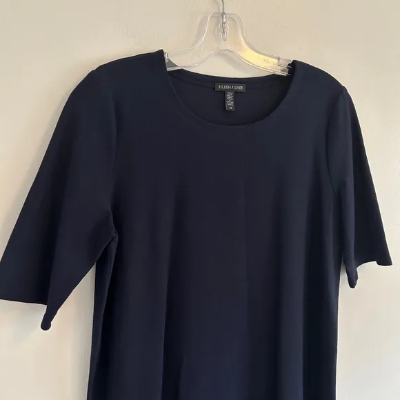 EILEEN FISHER Side Zip Shift Dress Size Small Navy Stretch Crepe