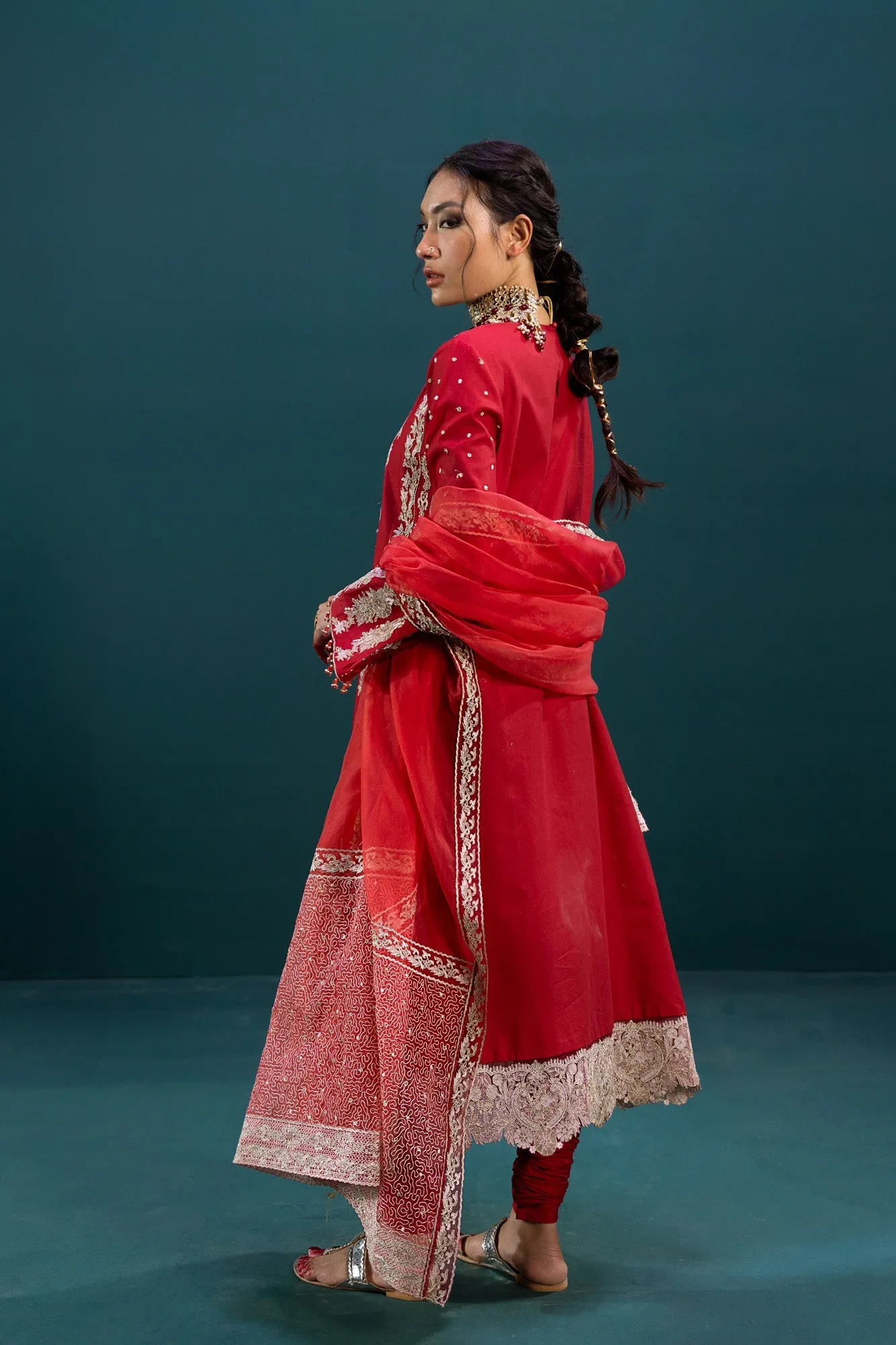 Embellished Red Salwar Kameez Pakistani Eid Dresses