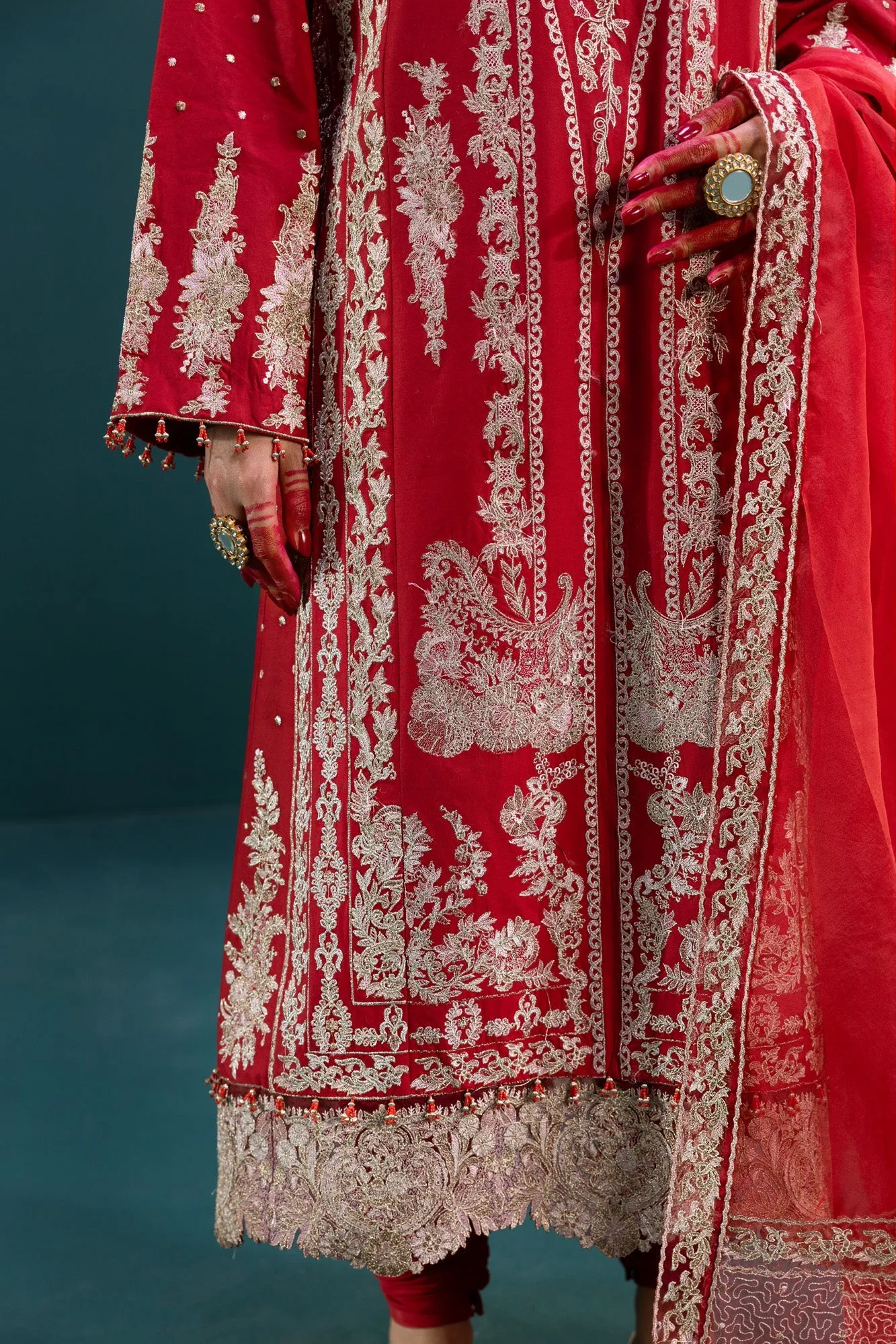 Embellished Red Salwar Kameez Pakistani Eid Dresses