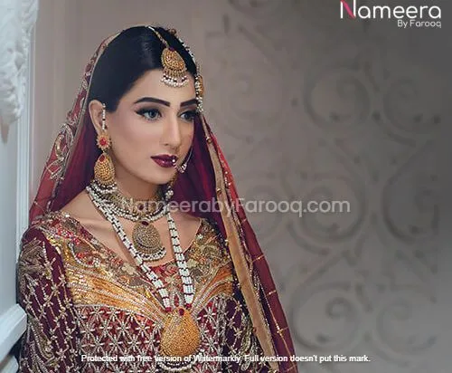 Embroidered Golden Red Pakistani Wedding Dresses #BN108