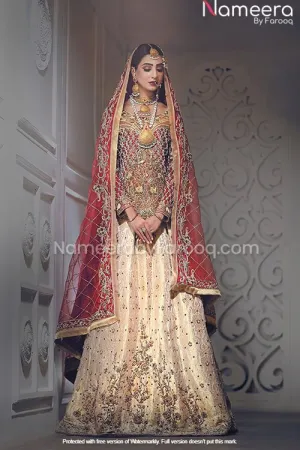 Embroidered Golden Red Pakistani Wedding Dresses #BN108