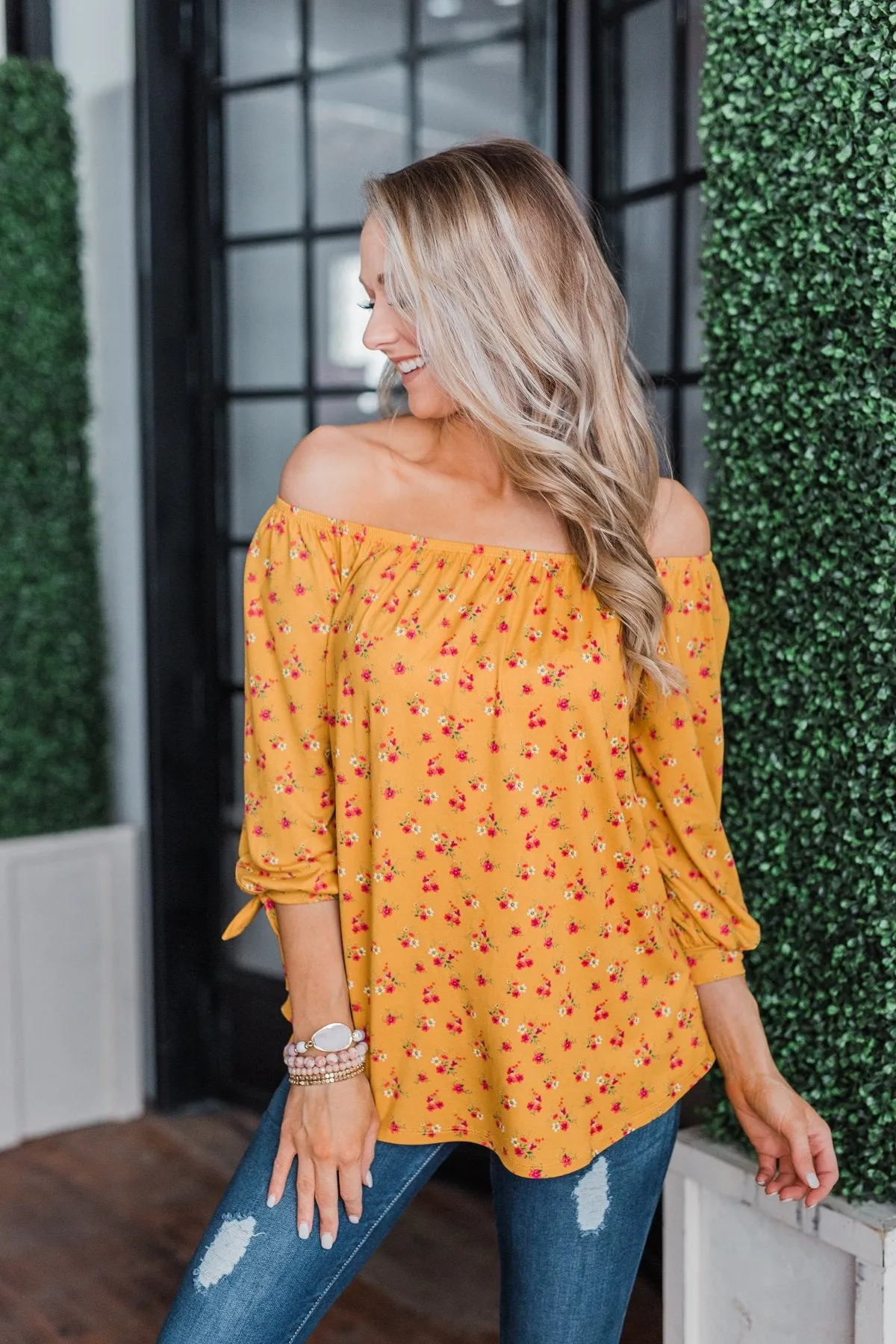 Everywhere You Go Floral Top- Mustard