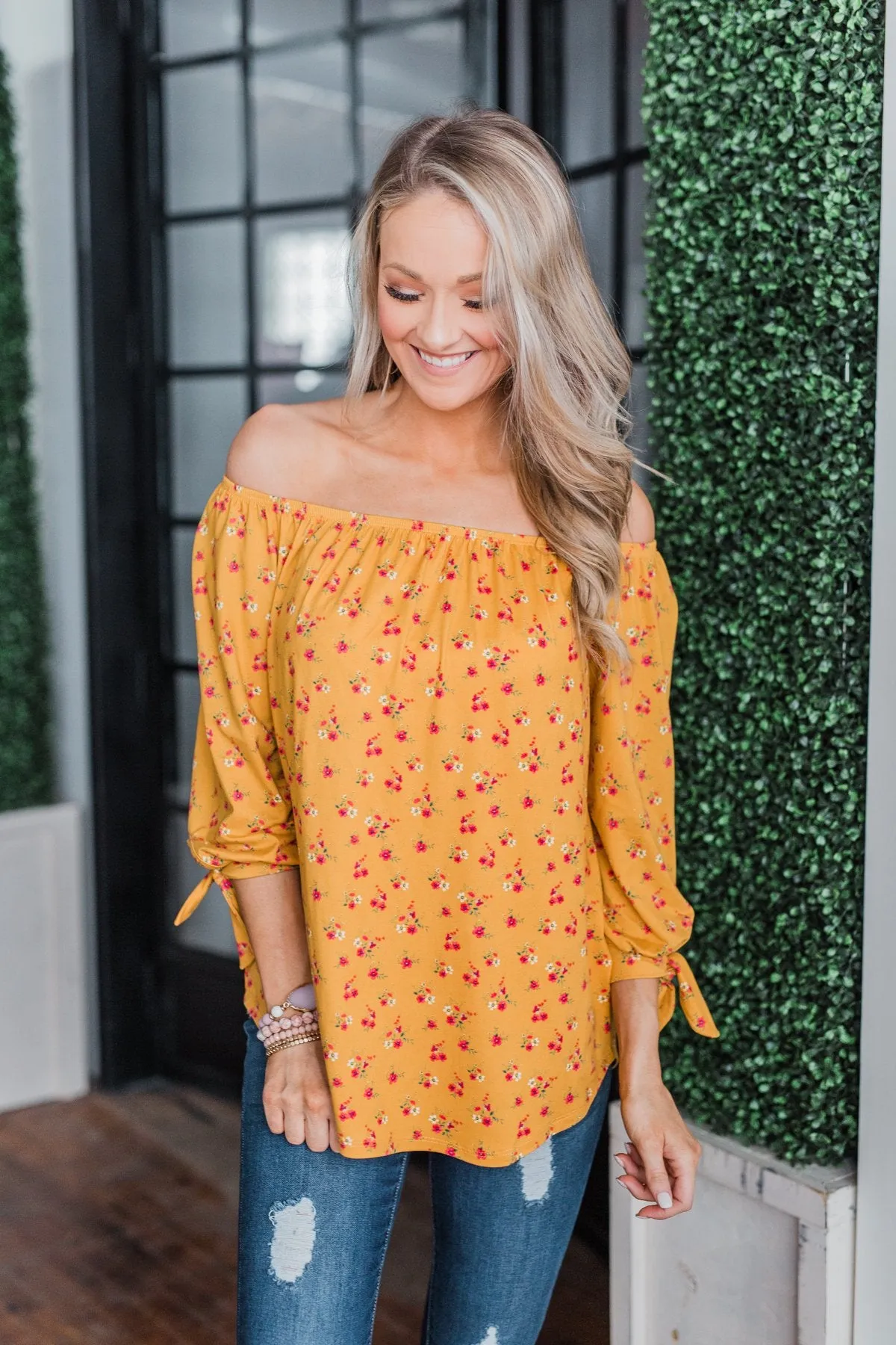 Everywhere You Go Floral Top- Mustard