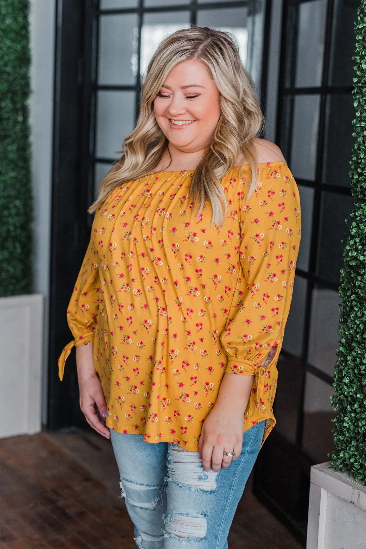 Everywhere You Go Floral Top- Mustard