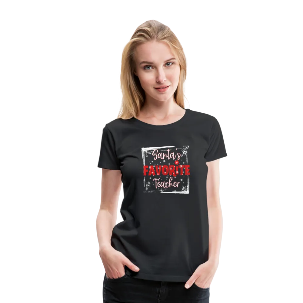 Festive Educator Elegance: Women's 'Santa's Favorite Teacher' Premium Tee