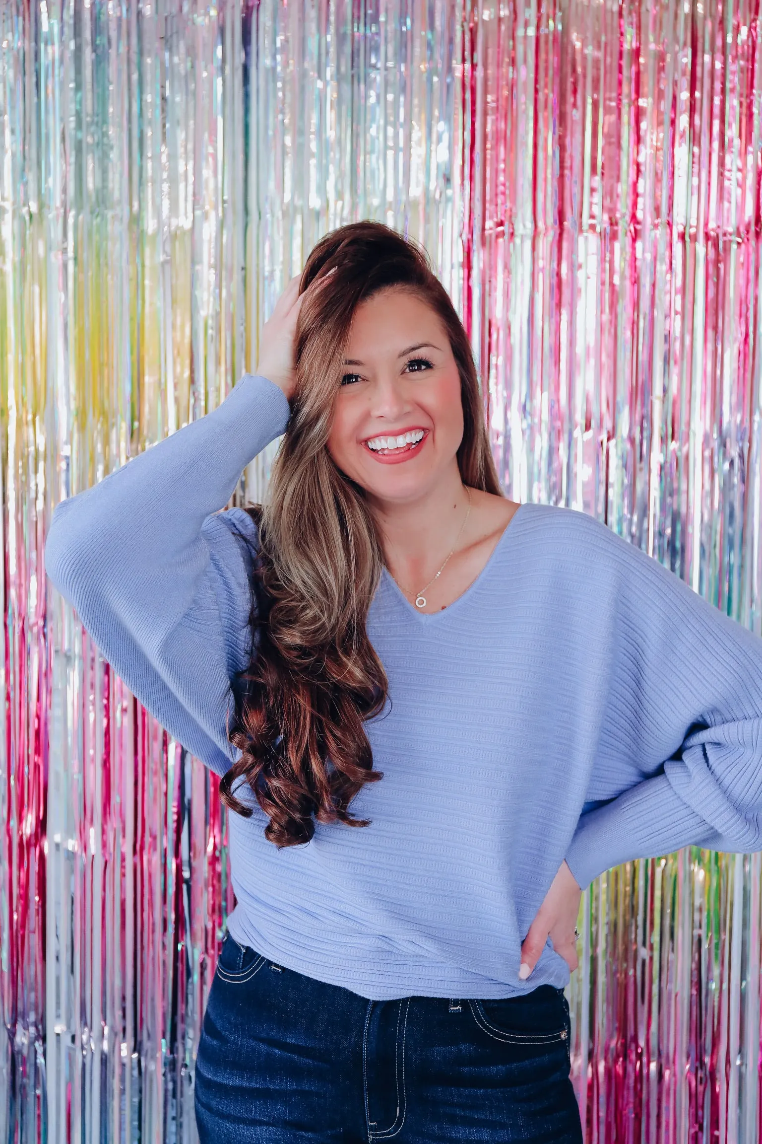 Flair And Grace Dolman Sleeved Sweater - Periwinkle