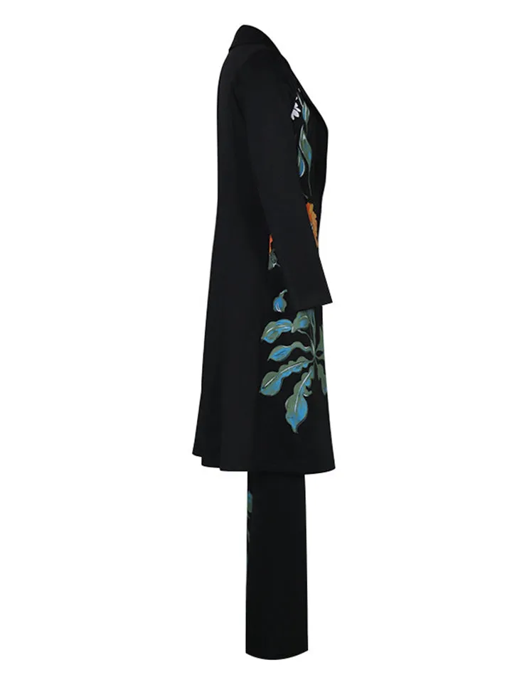 Floral Printed Long Coat Tank Top Pants Outfits 3 Pieces Sets