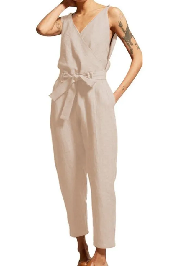Front Tie Sleeveless V Neck Jumpsuits
