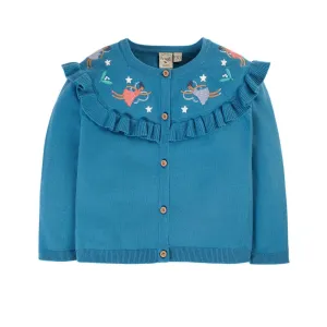 Frugi Romi Ruffle Cardigan Deep Water Fairies