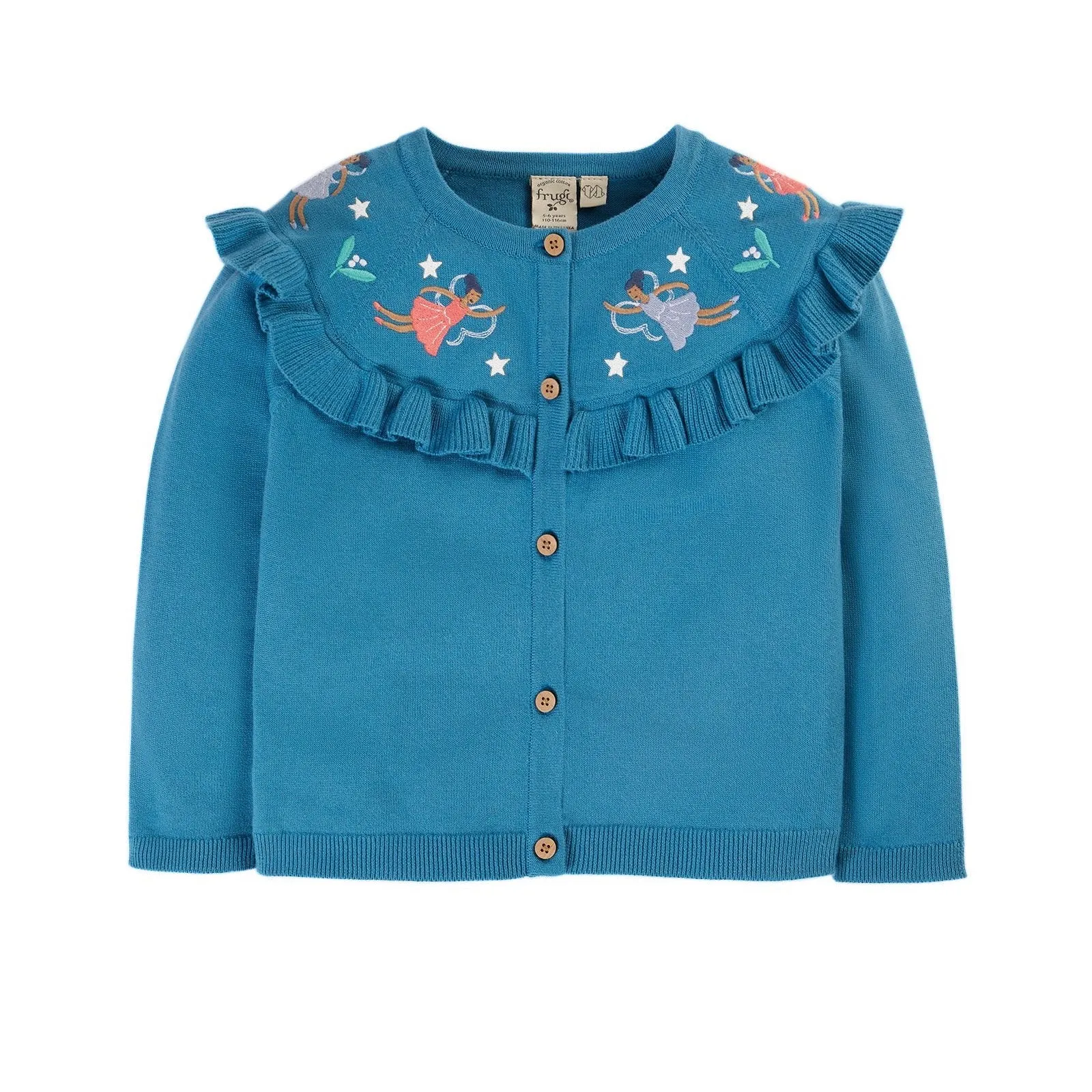 Frugi Romi Ruffle Cardigan Deep Water Fairies