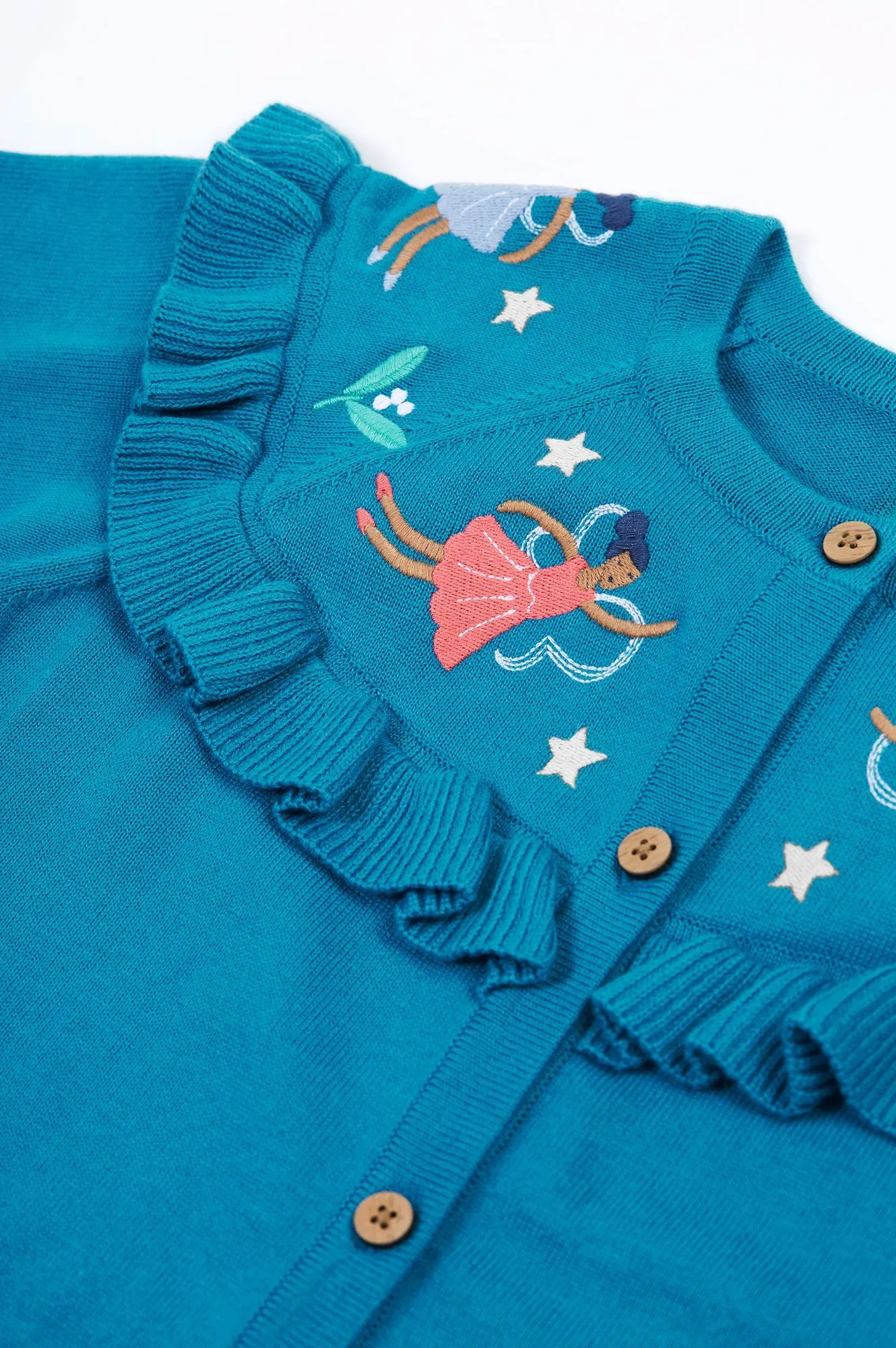 Frugi Romi Ruffle Cardigan Deep Water Fairies