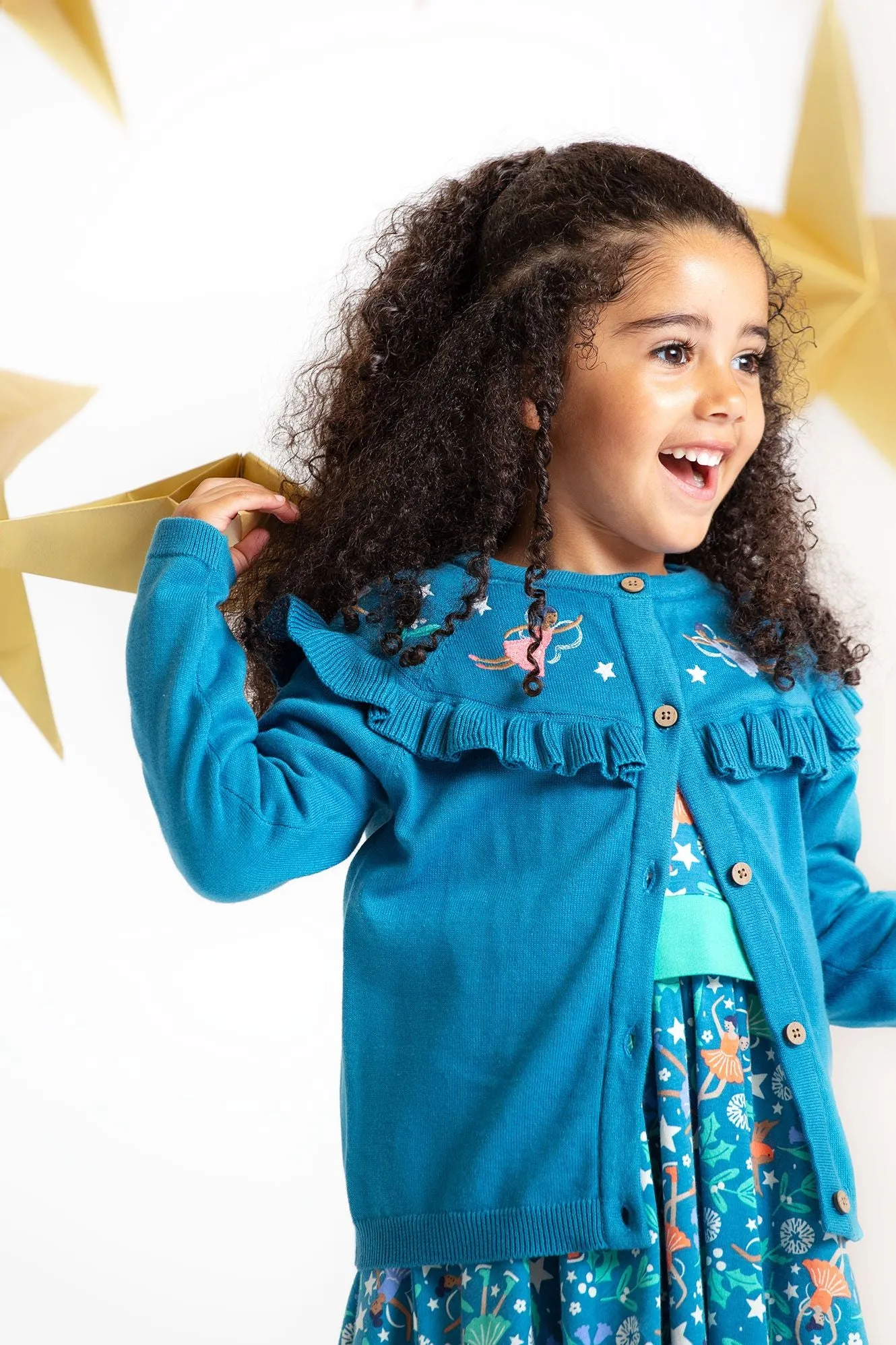 Frugi Romi Ruffle Cardigan Deep Water Fairies