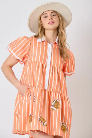 Game Day Sequin Footballs Stripe Shirt Dress.