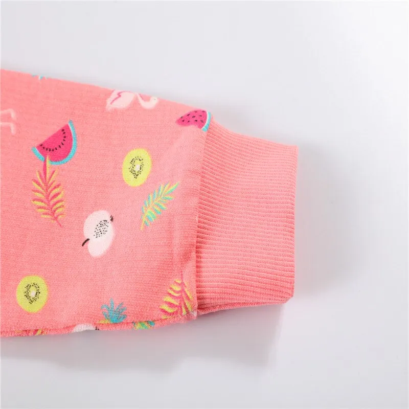 Girls Flamingo Fruits Print Cotton Sweatshirt - Bright Peach